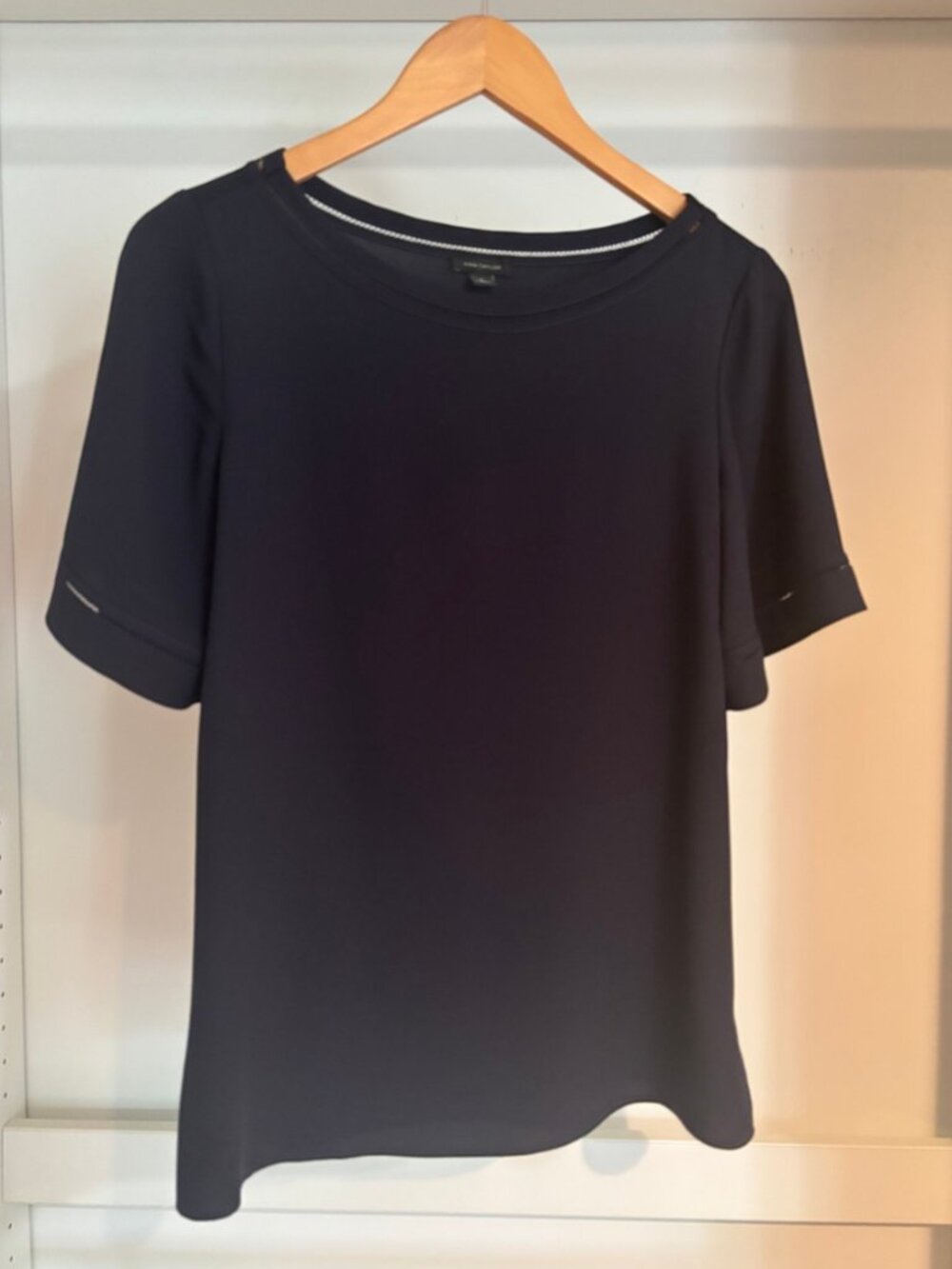 Ann Taylor Navy Short Sleeve Blouse Women's Small Office Career Top